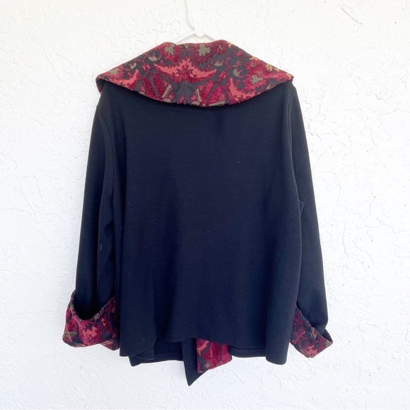 AHNI Black Tapestry Plus Size Cardigan Sweater Womens 3X Black Red Embroidered - Picture 6 of 6